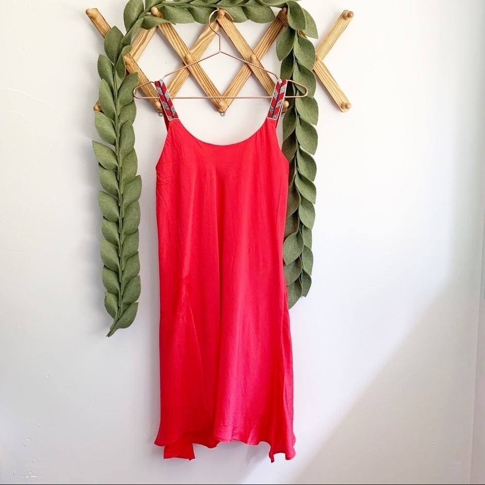Creative Commune Red Silk Dress with Beading